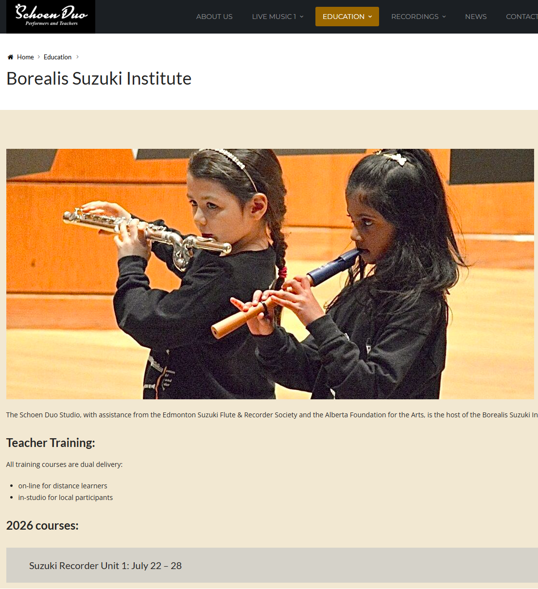 Borealis Suzuki Institute website screenshot