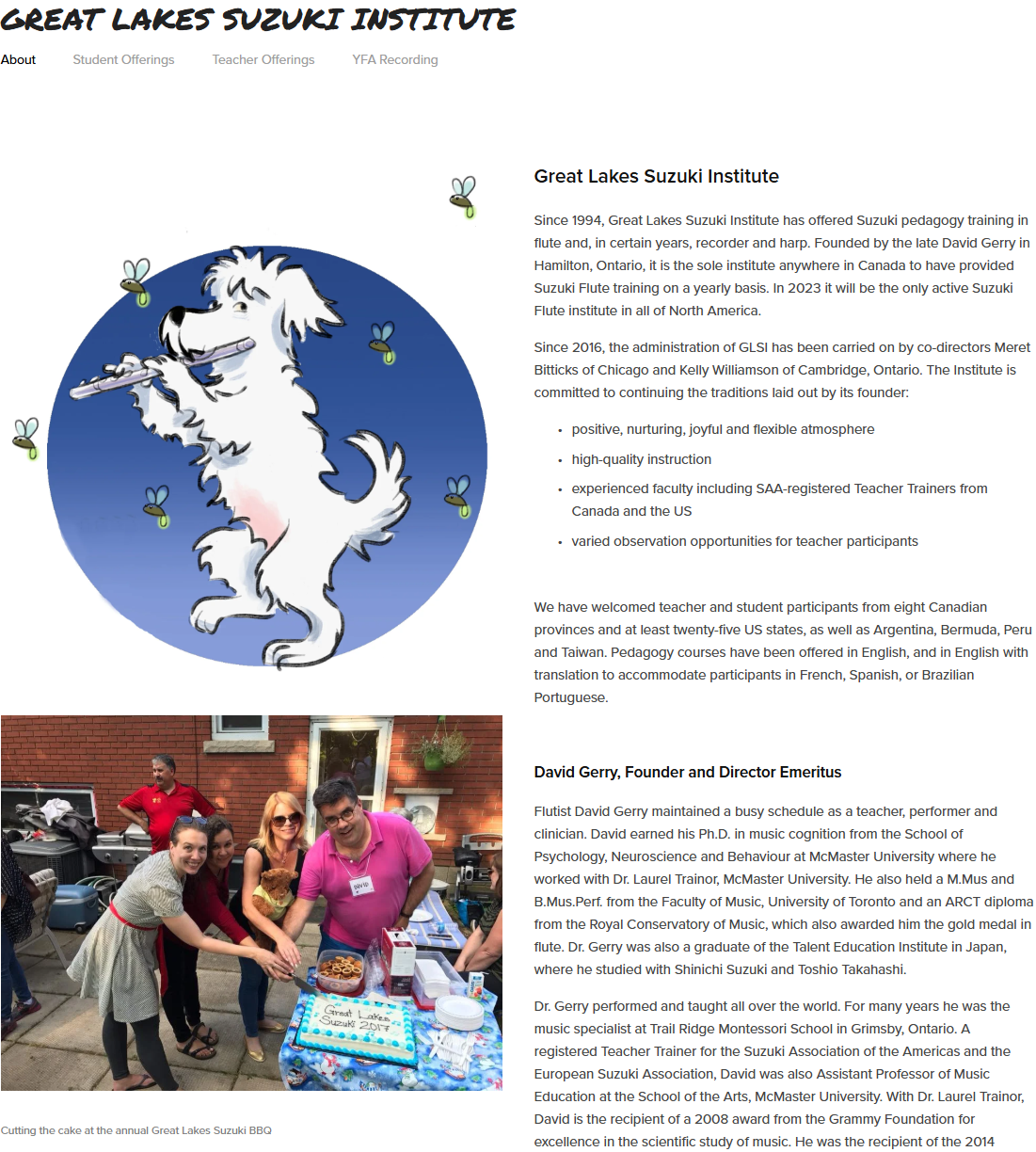 Great Lakes Suzuki Flute Institute website screenshot