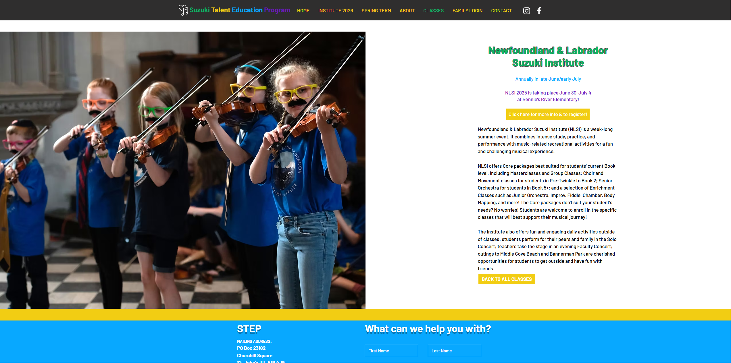 Newfoundland & Labrador Suzuki Institute Screenshot